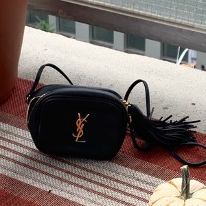 YSL Blogger Bag in black leather and gold logo